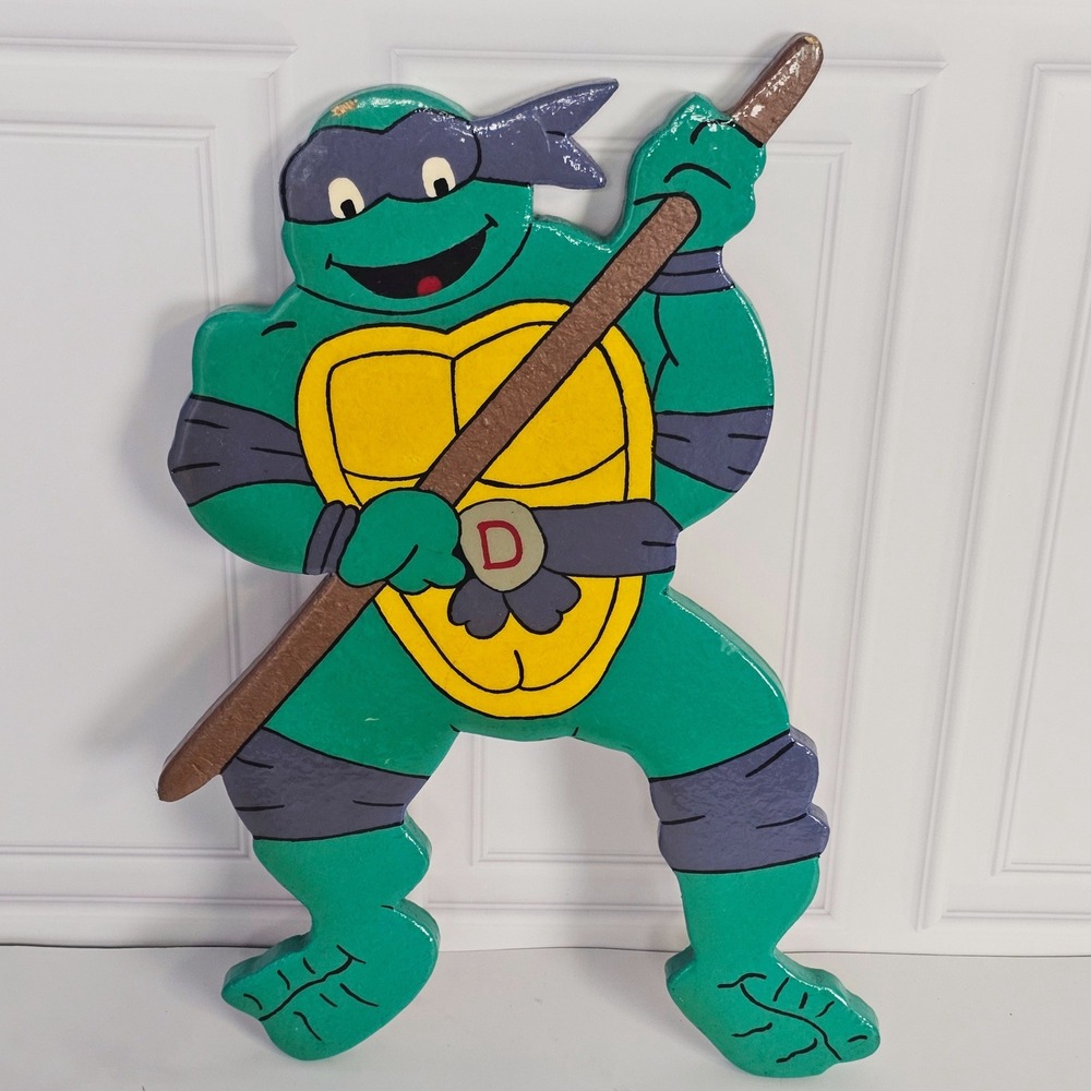 Vintage Handmade TMNT Donatello Painted Wood Wall Decor Folk Art 16"